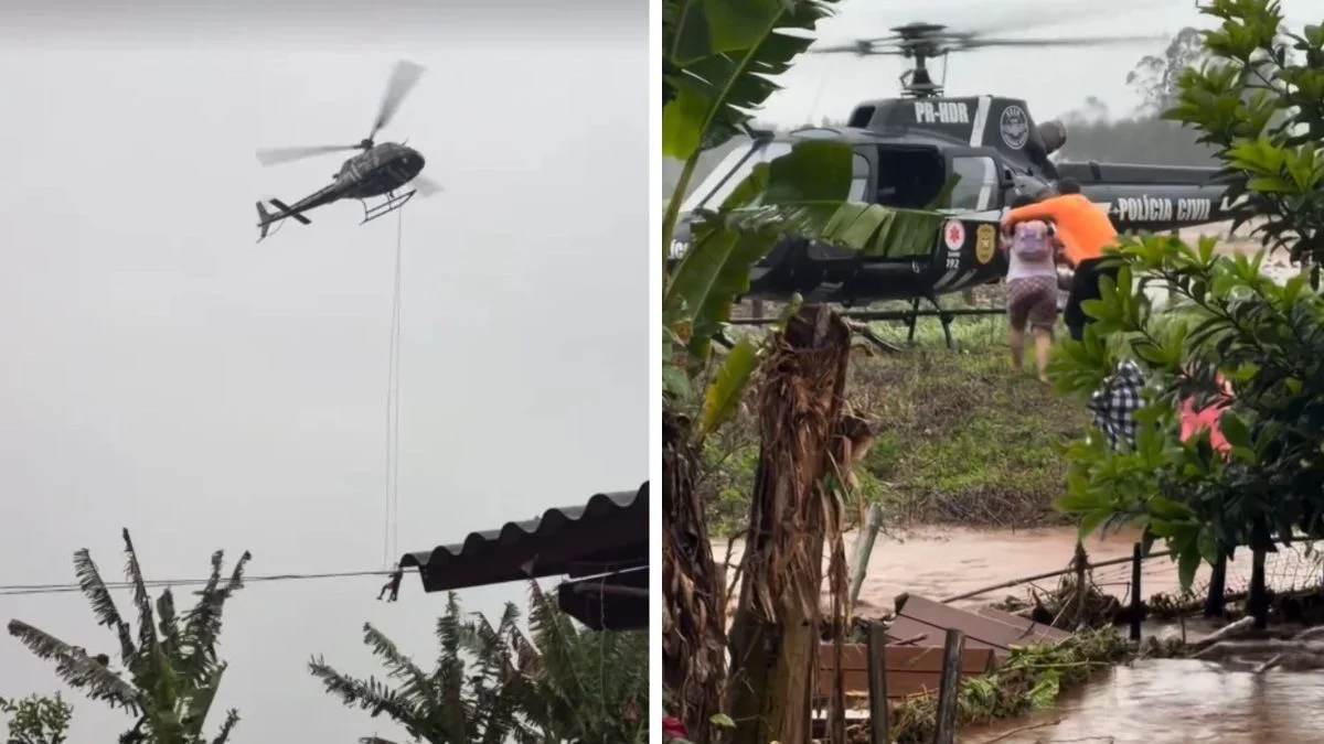 Helióptero faz resgate de emergência em Timbé do Sul após temporal